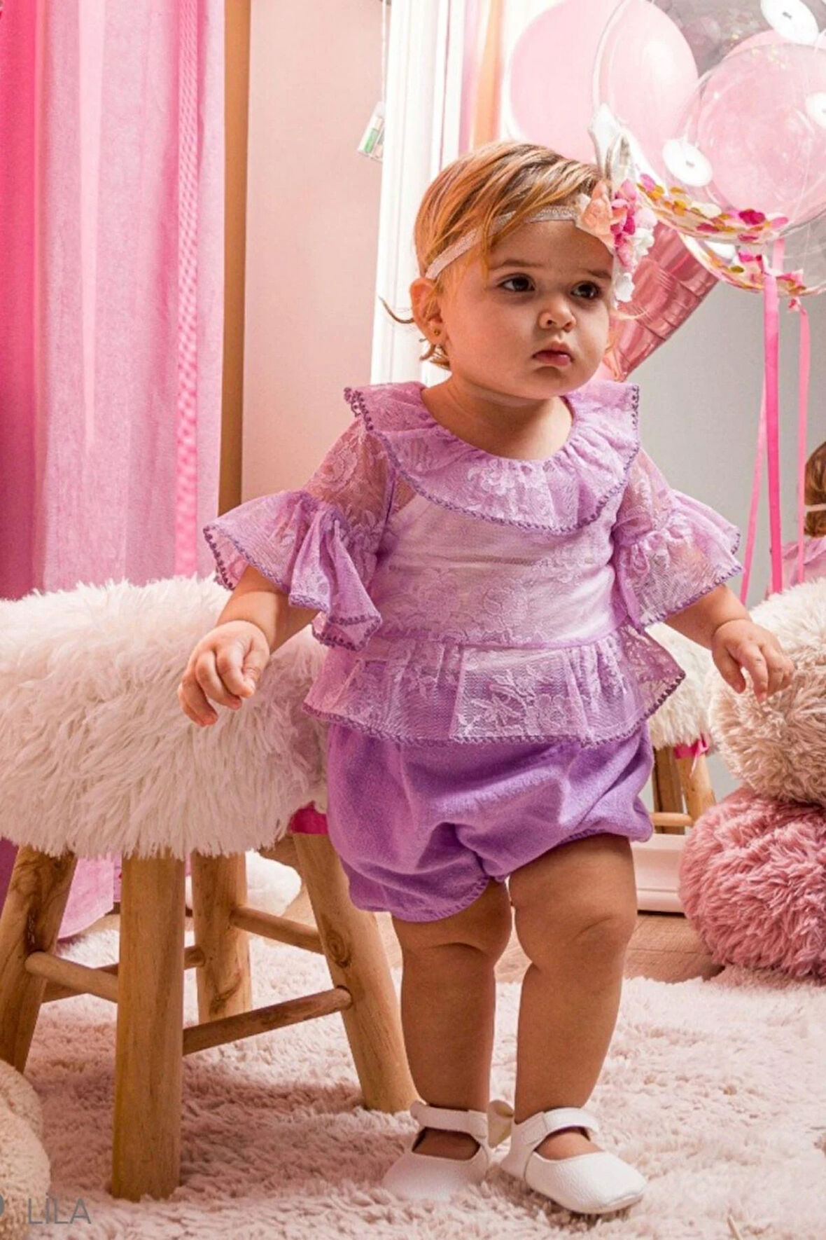 Kız Bebek Tül Detaylı Şortlu Taçlı 3'lü Takım