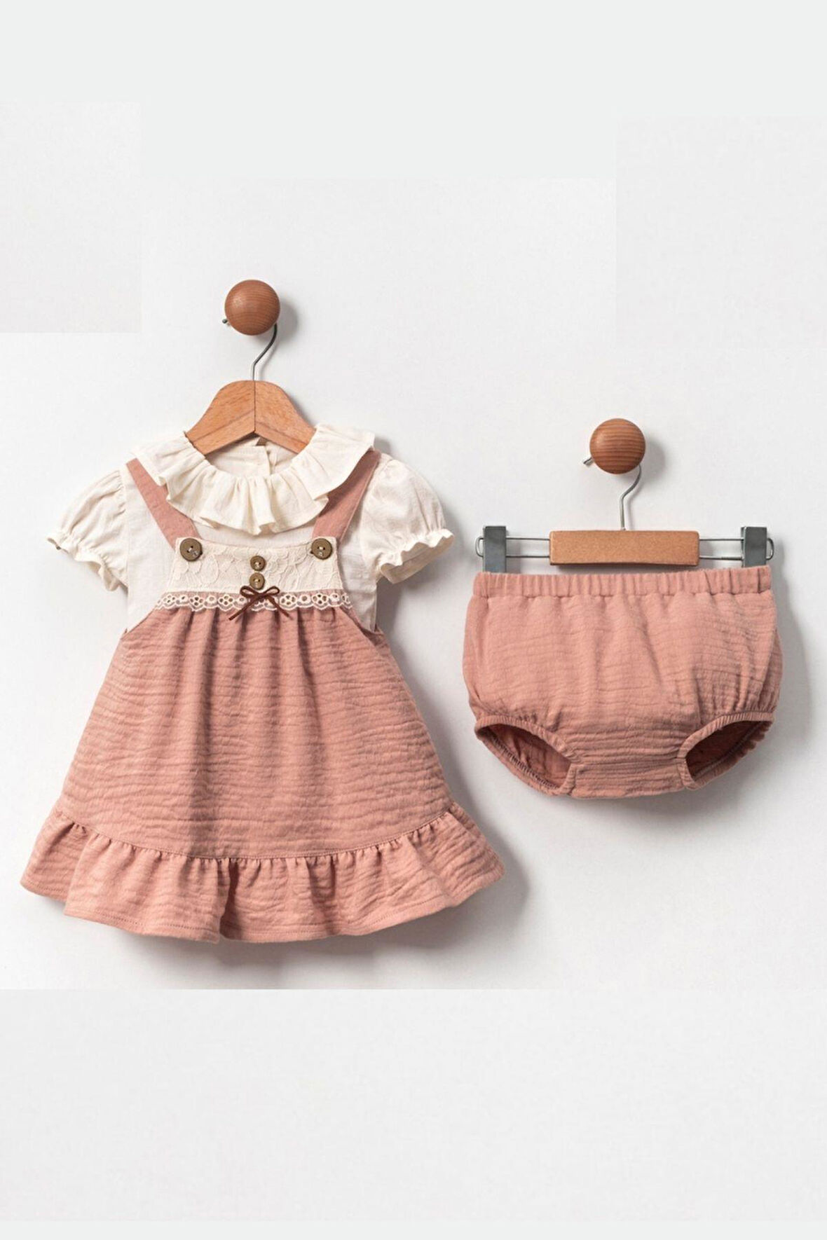 Kız Bebek Dantel Ve Düğme detaylı Külotlu Takım