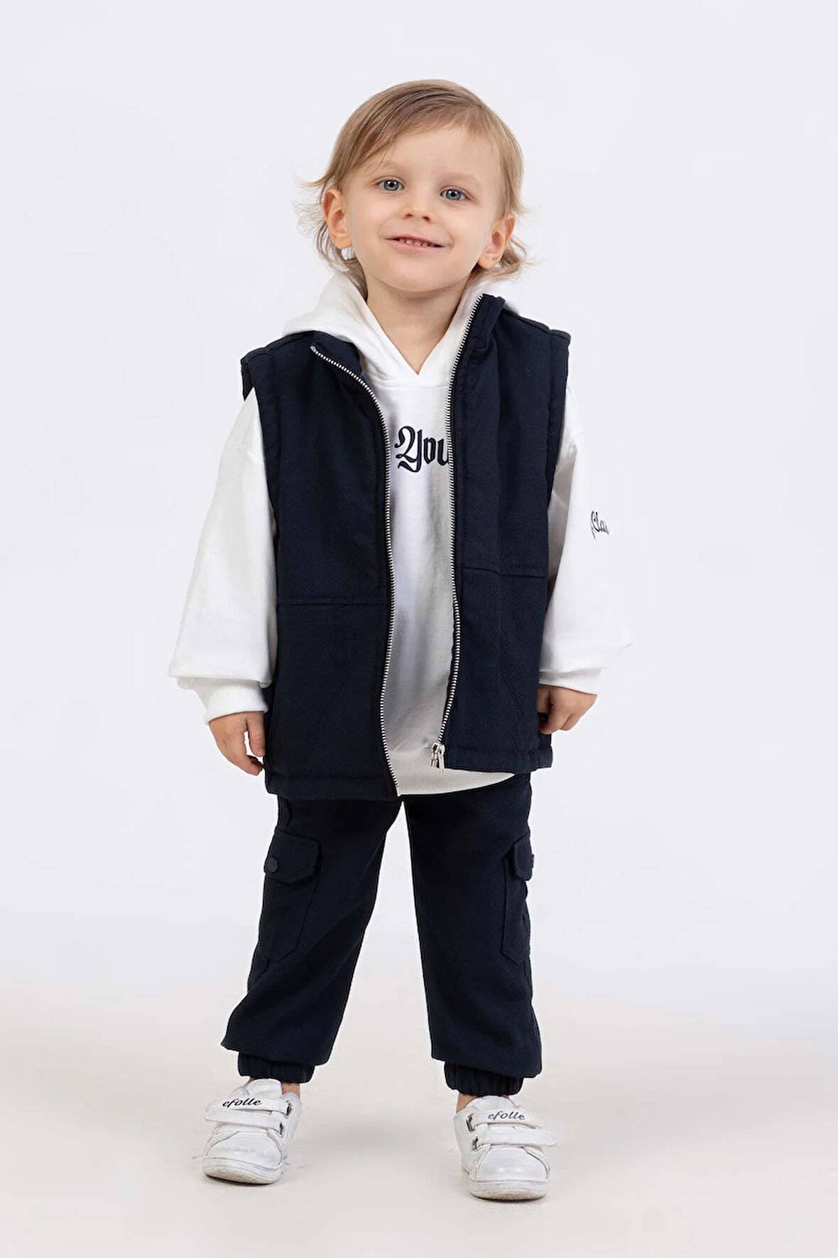 Kapüşonlu Sweatshirtlü Cepli 3 Parça Erkek Çocuk Yelekli Takım