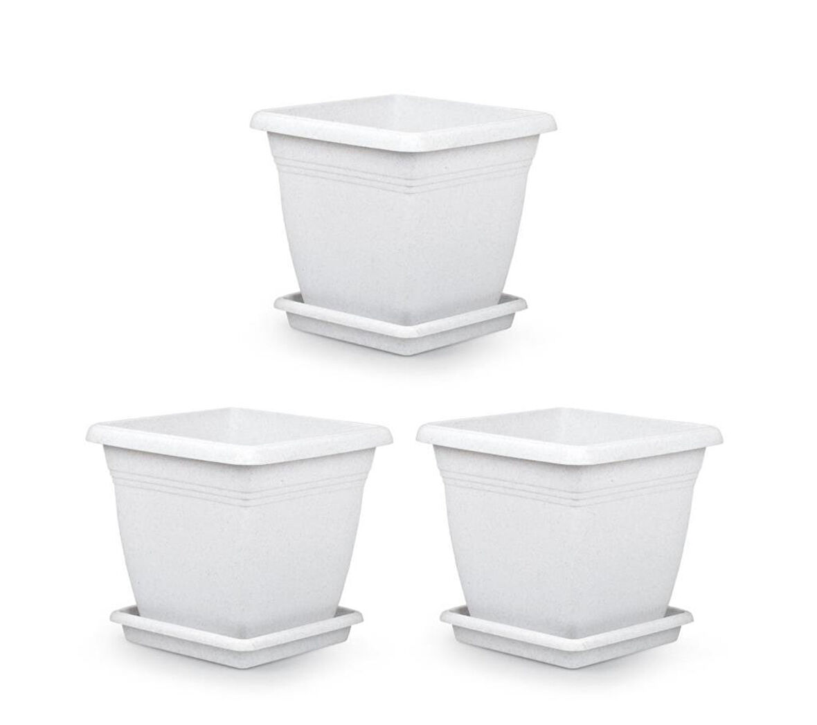 Omnipazar SO-VK05 Villa Kare Tabaklı Saksı Takımı 64 lt Kirli Beyaz 3 Adet