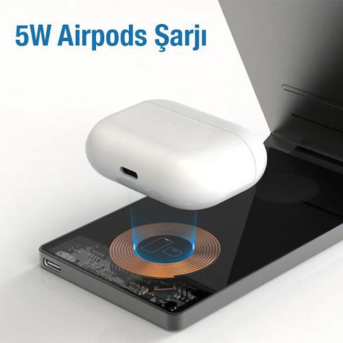 Coofbe 4in1 Masaüstü Şarj Standı Magsafe İphone Şarj Apple Watch Şarj Standı Kulaklık Şarj Standı
