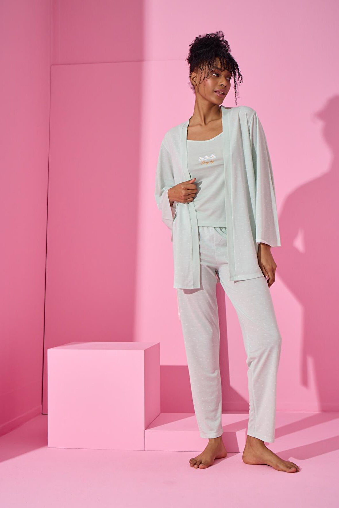 Arcan Yeşil Renk Kadın 3Lü İp Askılı Pijama Takımı