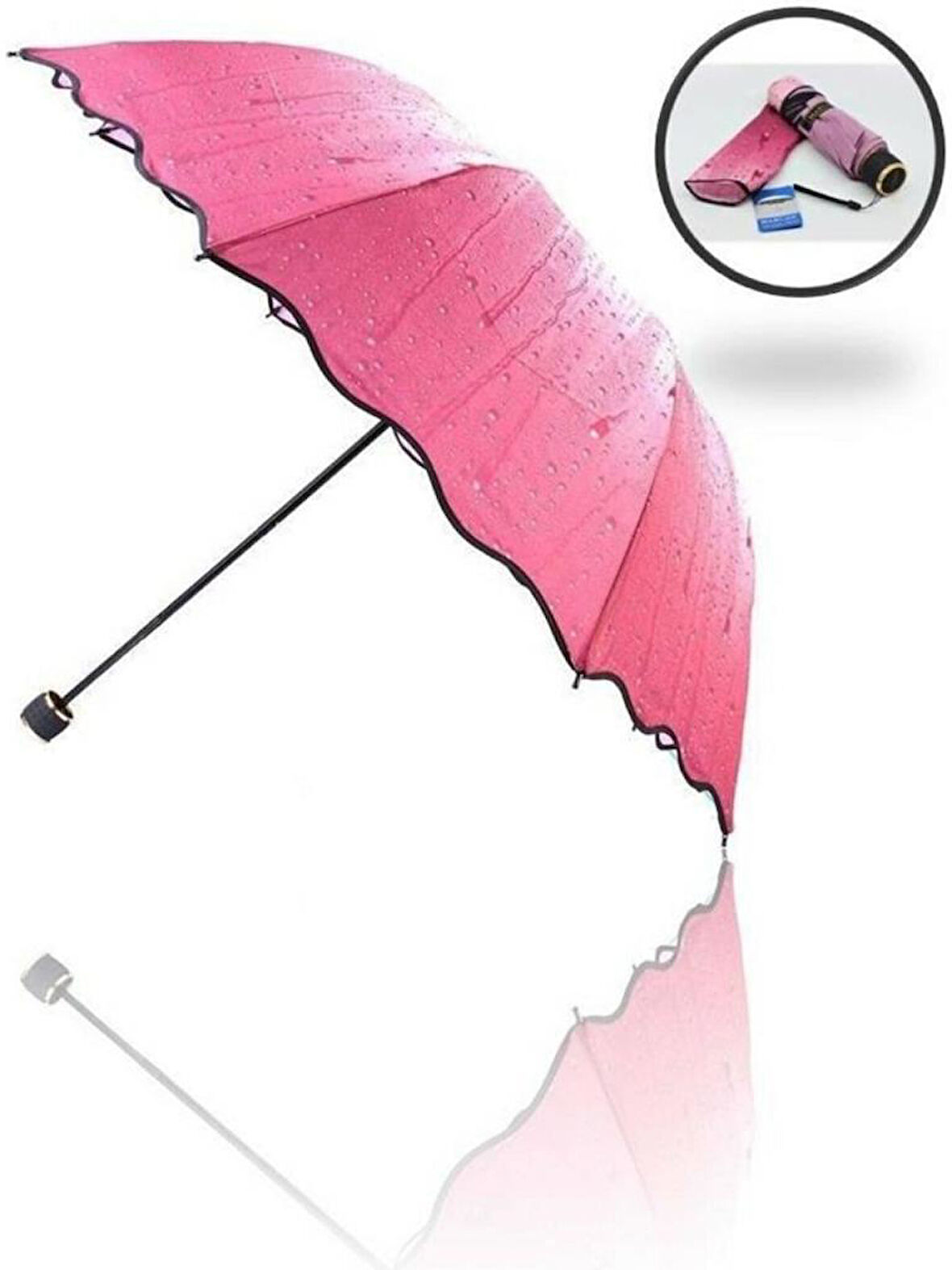 Rüzgara Dayanıklı Su Damlacıklı Haki Rengi Kadın Şemsiye