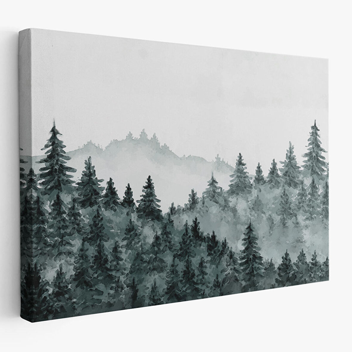 Suluboya Görünümlü Orman Manzarası Dekoratif Kanvas Duvar Tablosu-3644