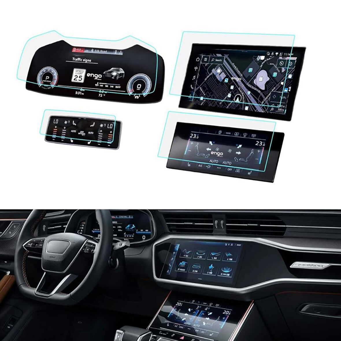 Audi A6 Ekran Koruyucu Set Multimedya Kumanda Gösterge Klima