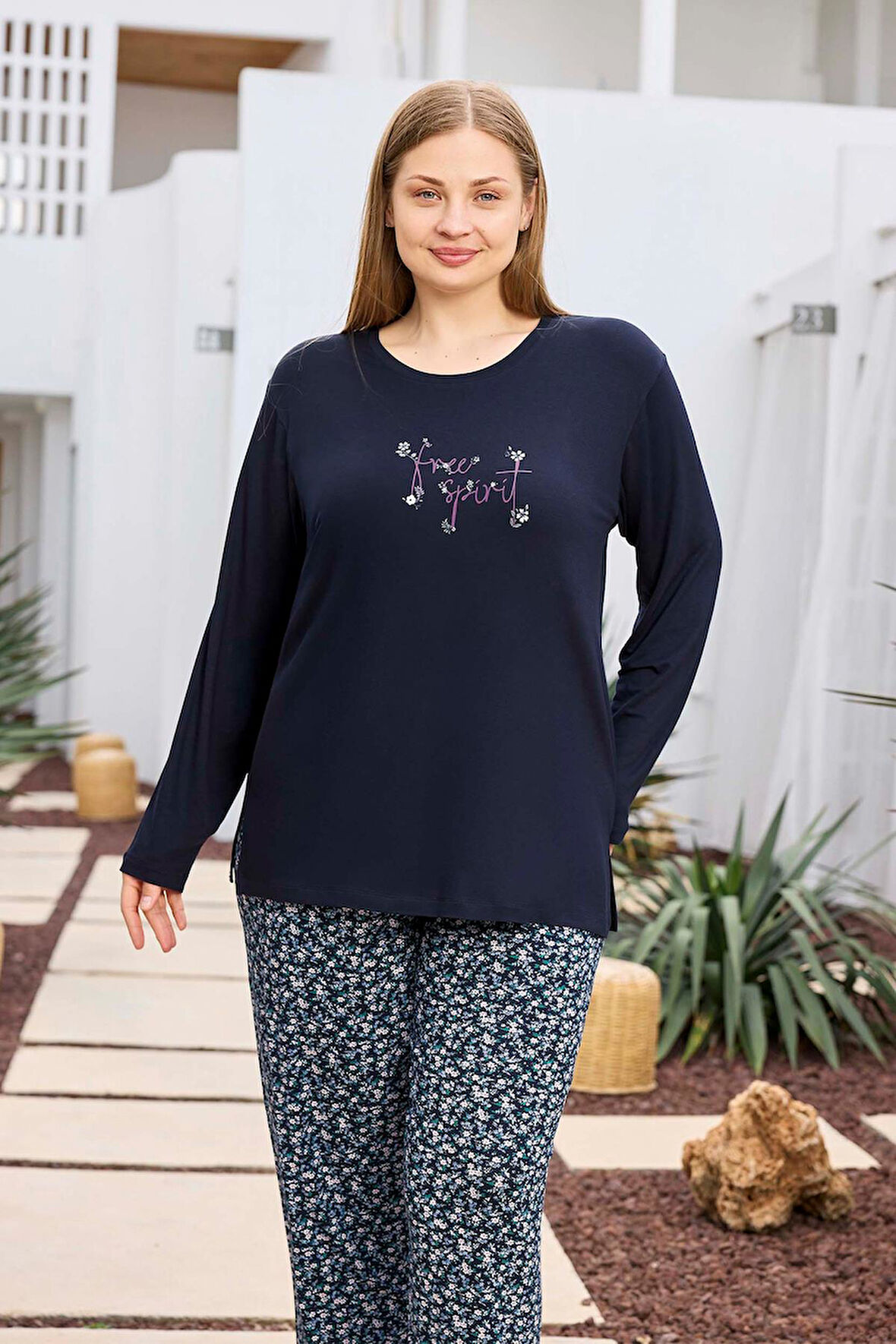 Aydoğan Kadın inci Büyük Beden Lacivert Pijama Takımı 0495