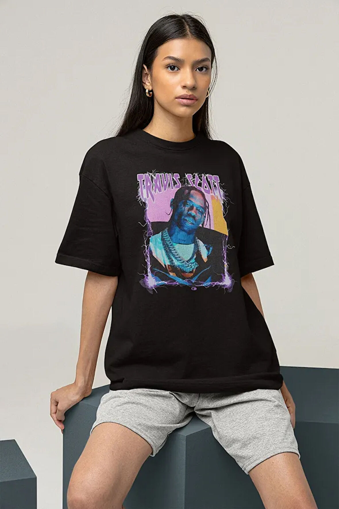 Şarkıcı Travis Scott Baskılı Unisex Oversize Rapper Tişört