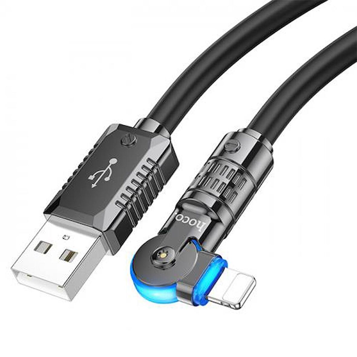 Coofbe Hc Seri Super Şarj Döner Başlıklı 2.4A USB Lightning Şarj Kablo Akım Korumalı Kopmaz Kablo