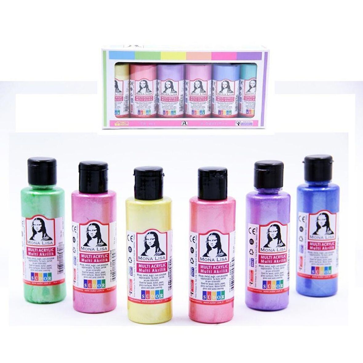 Monalisa Akrilik Boya 6 Renk x 70 ml İnci Sedef Renkler 1 Paket Multi Acrylic