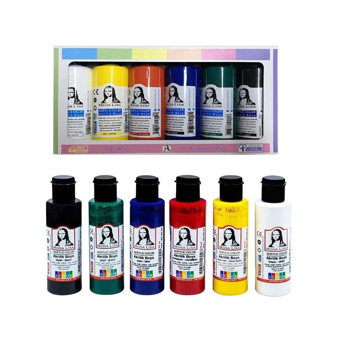 Monalisa Akrilik Boya 6 Renk x 70 ml Ana Renkler 1 Paket Acrylic Color