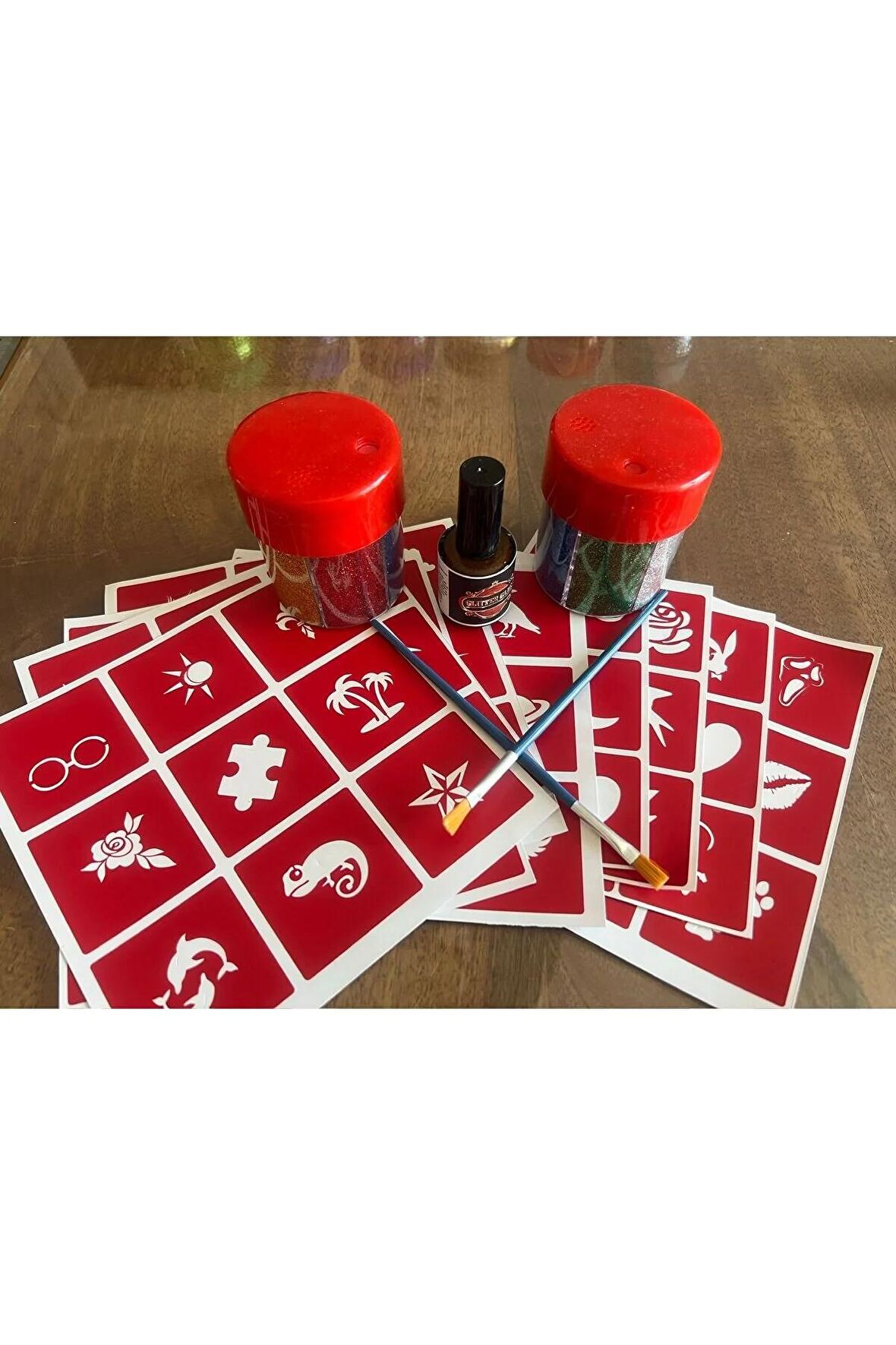 Simli Dövme Glitter Tattoo Kit 2 tüp Sim 100 şablon hediyeli