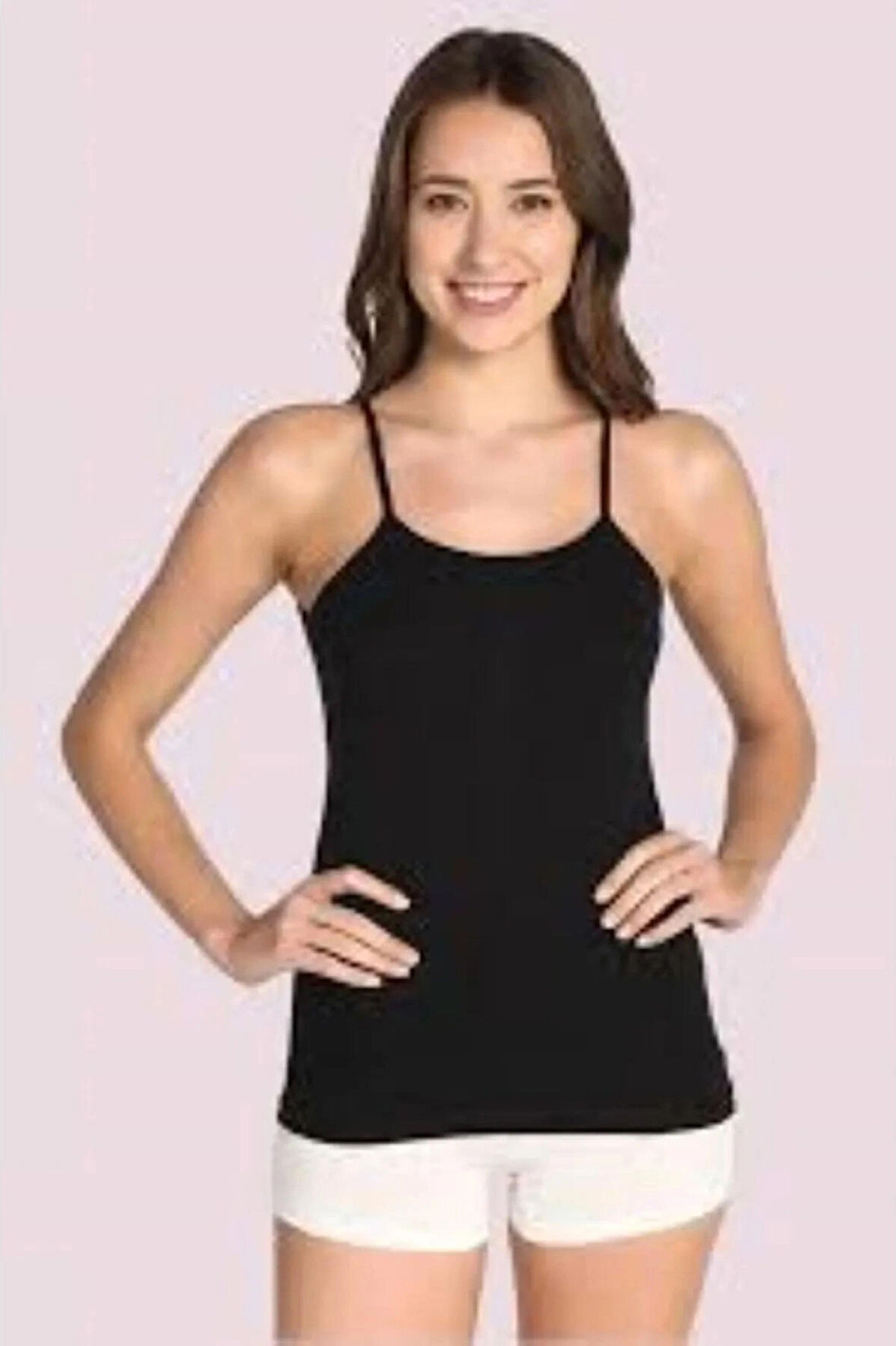 Kadın Ribana Ince Askılı Atlet 2'li Paket Siyah Renk Beden 6 (2XL)