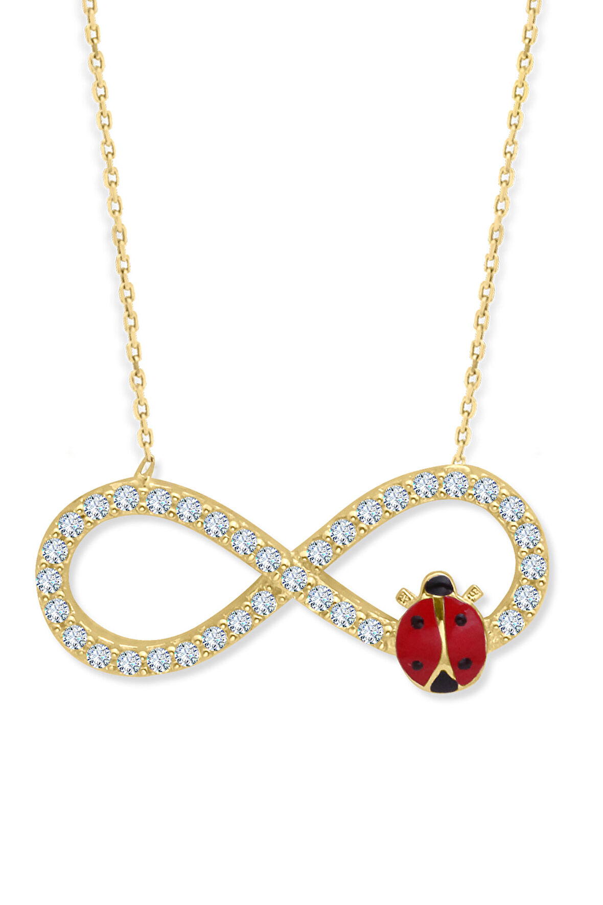 Sonsuzluk Detay Uğur Böcekli Altın Kolye