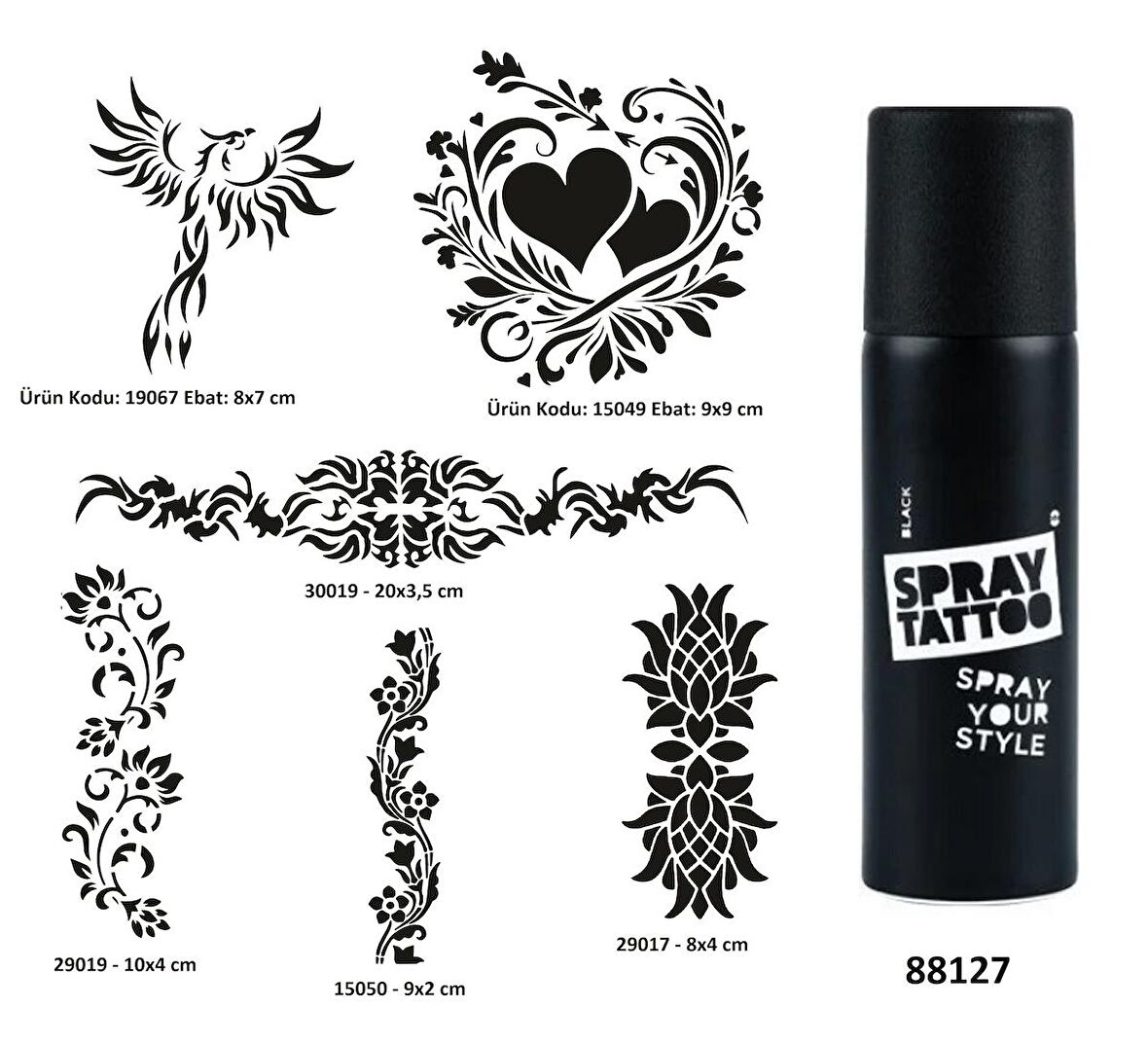 Kadın bel Kol Sembolleri Spray Tattoo Geçici Dövme Yapma Seti Dark Siyah 