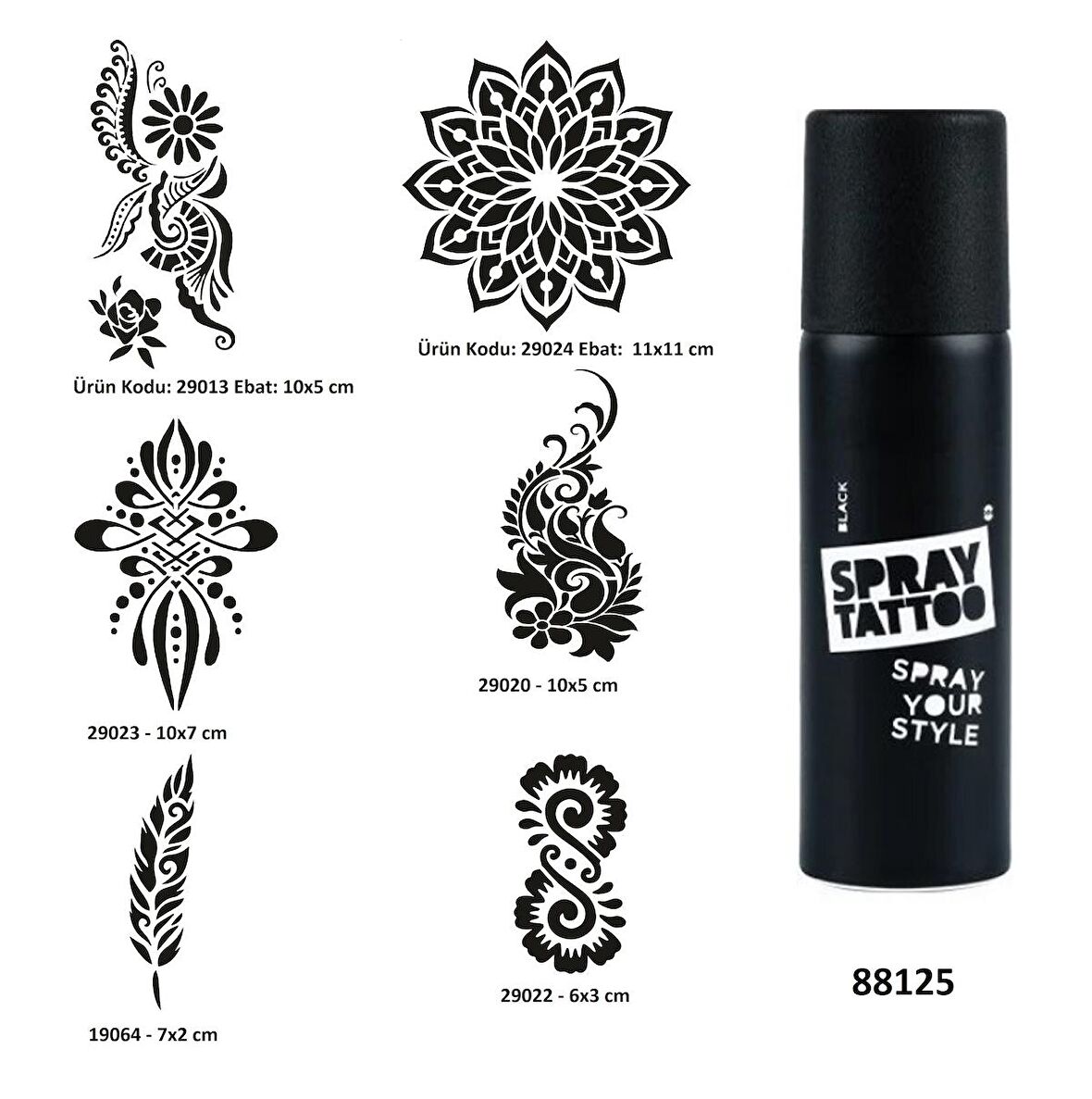 Kadın Sembolleri Spray Tattoo Geçici Dövme Yapma Seti Dark Siyah 