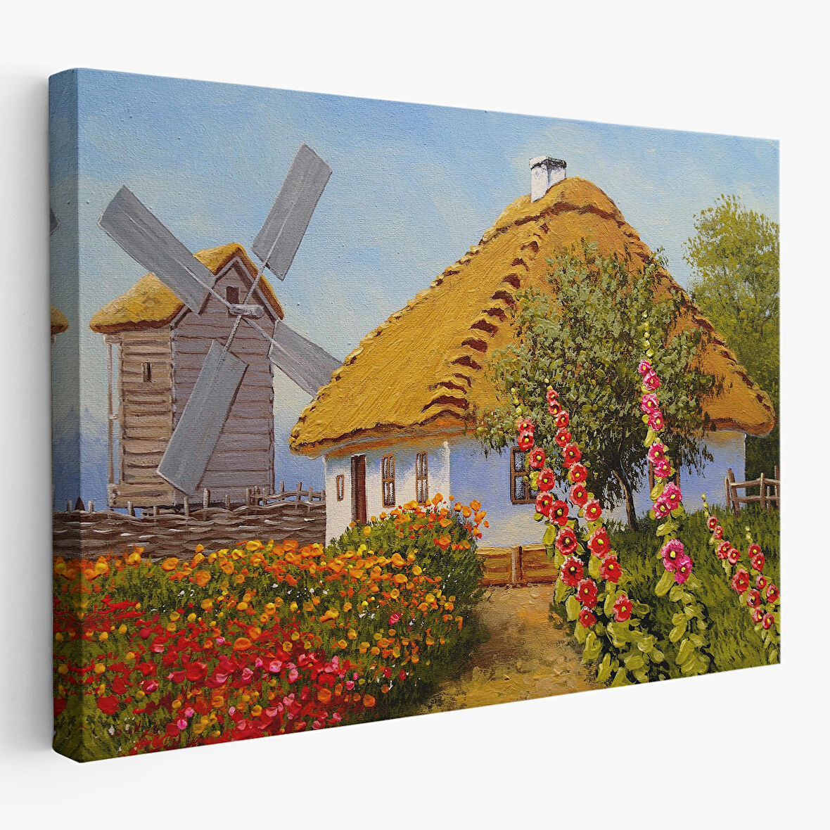 Köy Evi Manzarası Yağlıboya Görünüm Dekoratif Kanvas Duvar Tablosu-3654