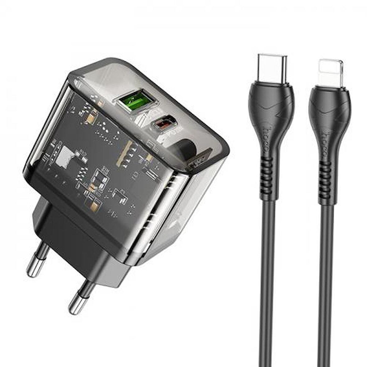 Coofbe Lightning - Type-C 20 Watt Hızlı Şarj Aleti Siyah