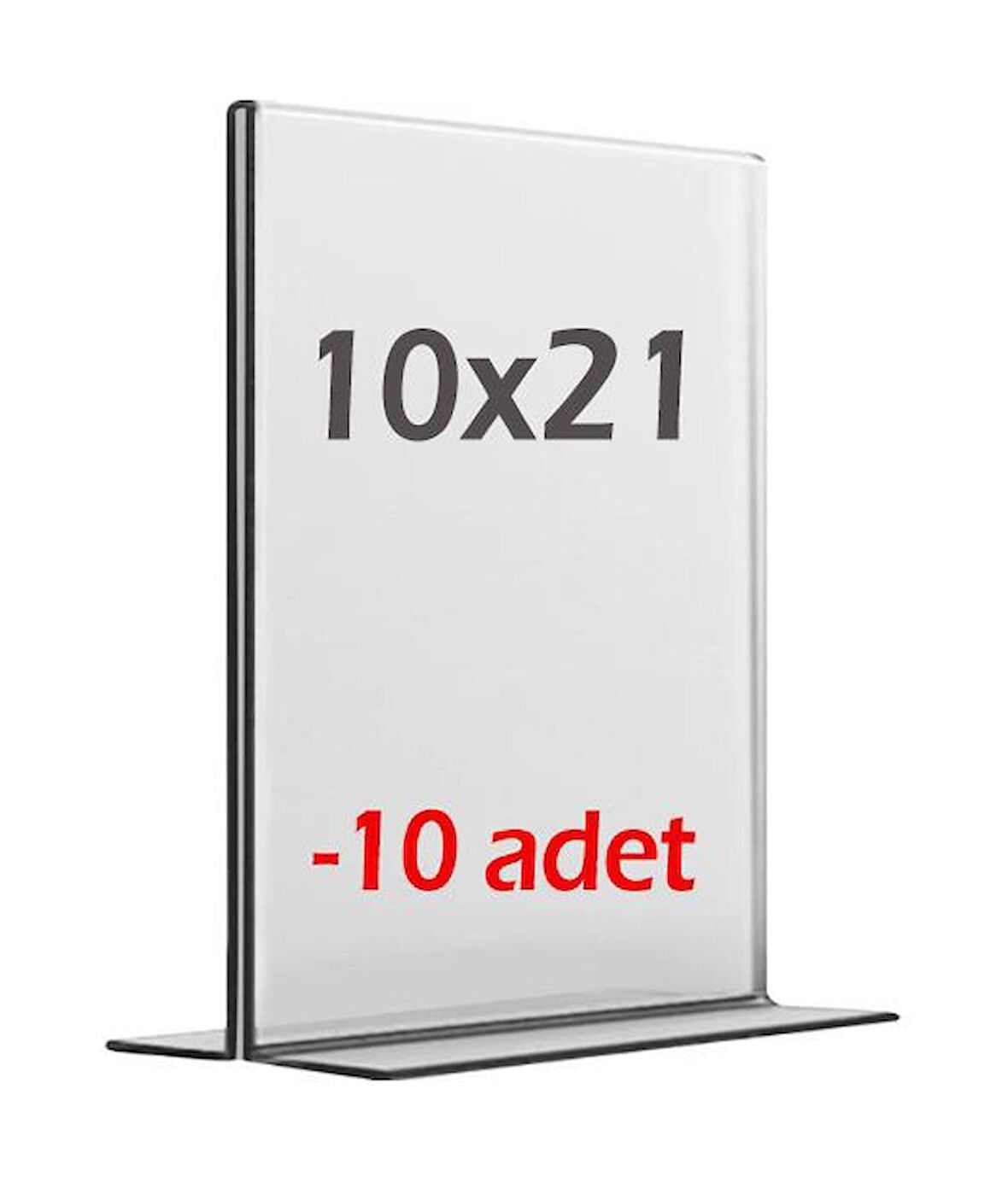 10x21 cm T tipi Dikey Şeffaf Föylük (10 adet) Menü Broşür Etiket Fotoğraflık Masaüstü Stand Sehpa Sunum