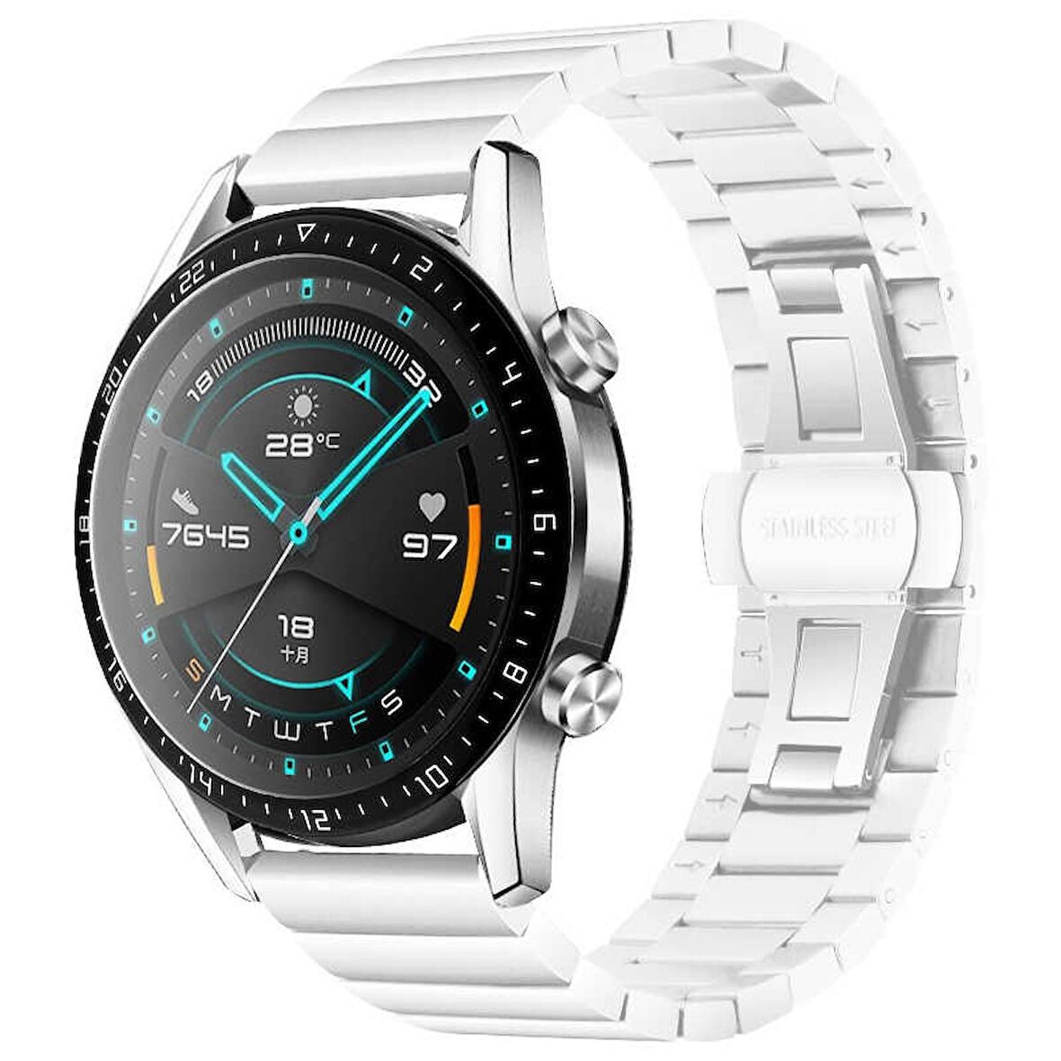 Megafox Samsung Galaxy Watch Active 2 40-44mm Seramik Baklalı Kordon Metal Kaplama Klipsli Kayış
