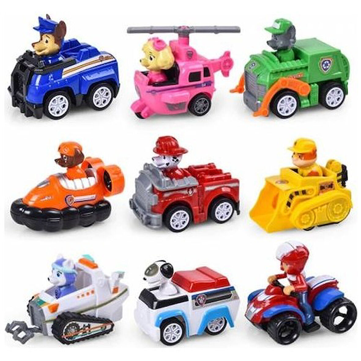 DZC KUZENLER AVM PAW PATROL 9 FİGÜRLÜ ARABALI PENÇE DEVRİYESİ GÖREV ARAÇALRI OYUNCAK SETİ