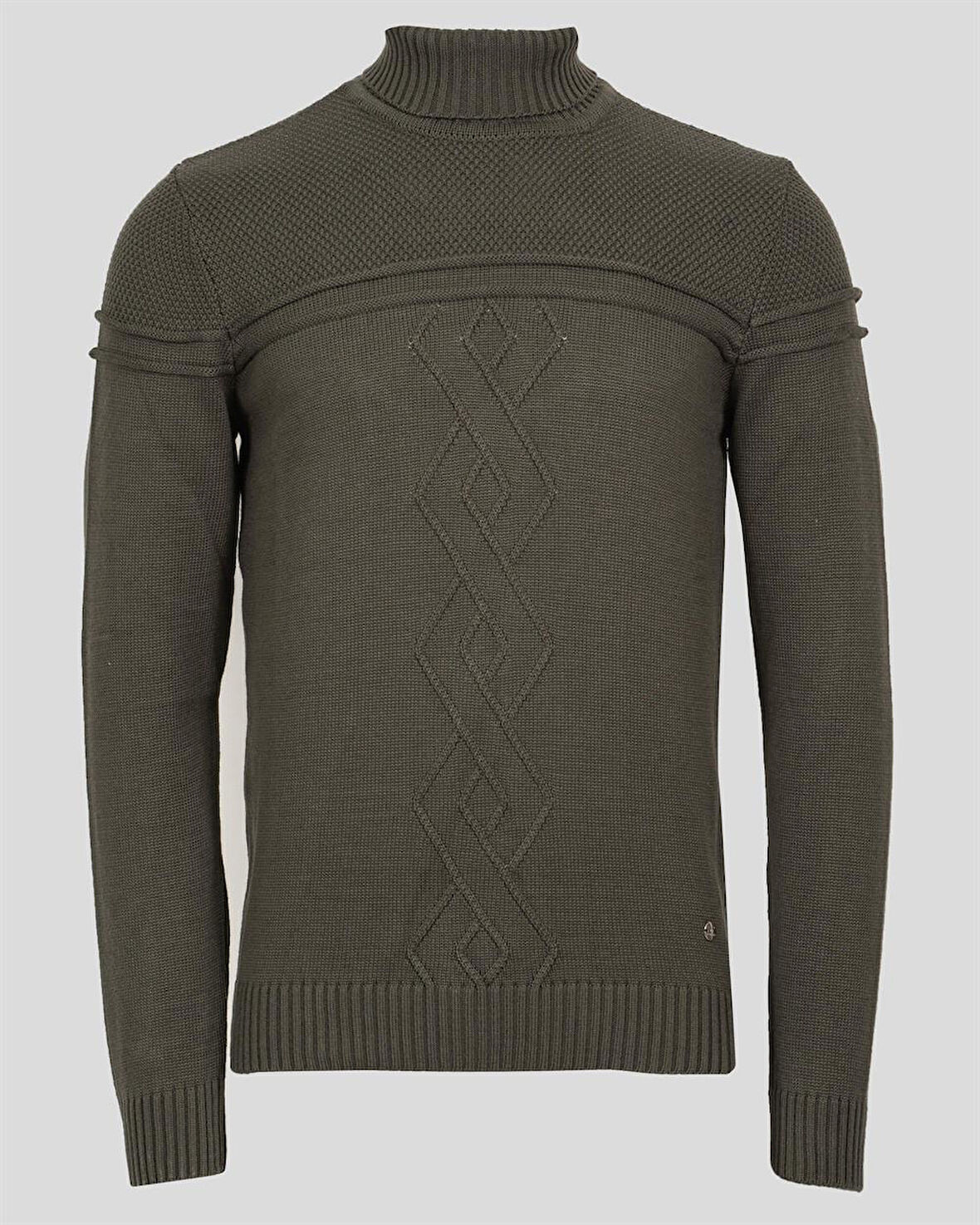 Erkek Triko Tam Boğazlı Örgü Desenli Haki Slim Fit Kazak NCS JEANS 3659 