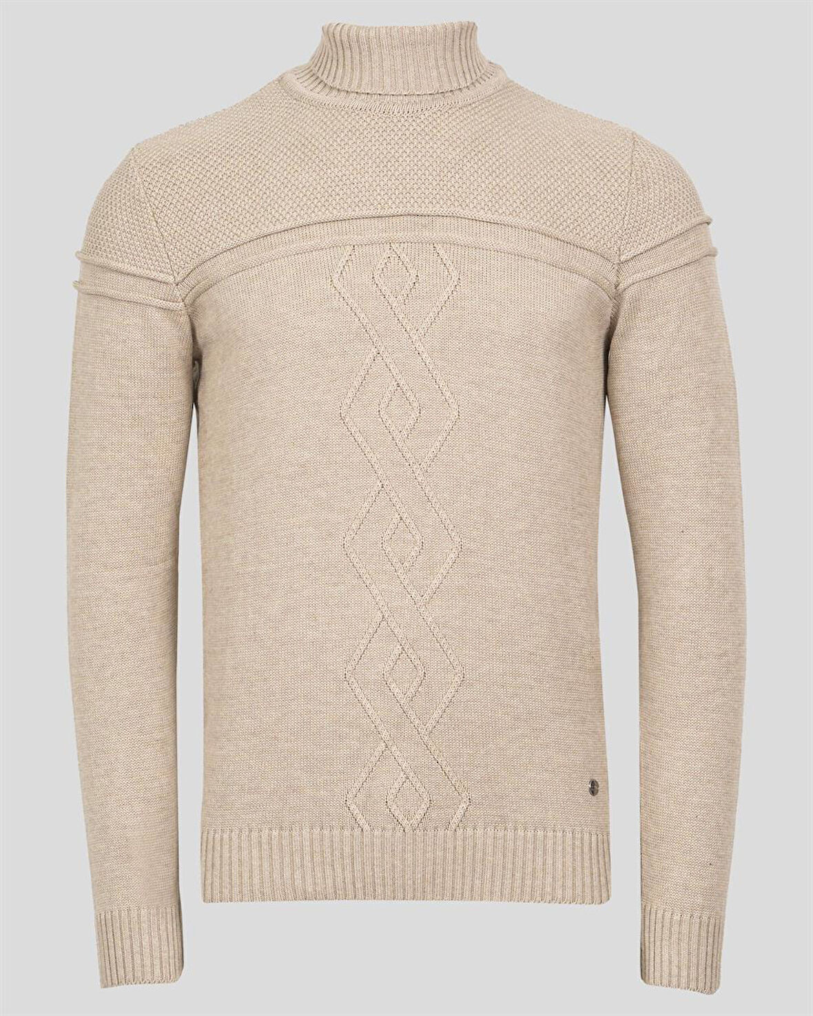Erkek Triko Tam Boğazlı Örgü Desenli Bej Slim Fit Kazak NCS JEANS 3659