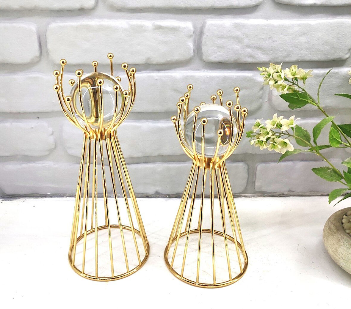Decodelight Gold Kaplama Metal 2'li Set Salon Olimpiyat Model Kristal Cam Toplu Aksesuar Dekor