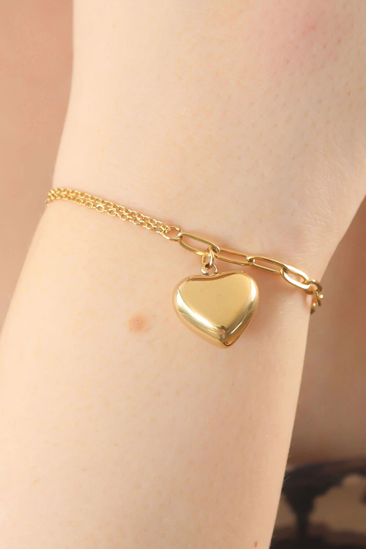 HEYF 316L Çelik Gold Renk Zincir Model Kalp Figür Kadın Bileklik