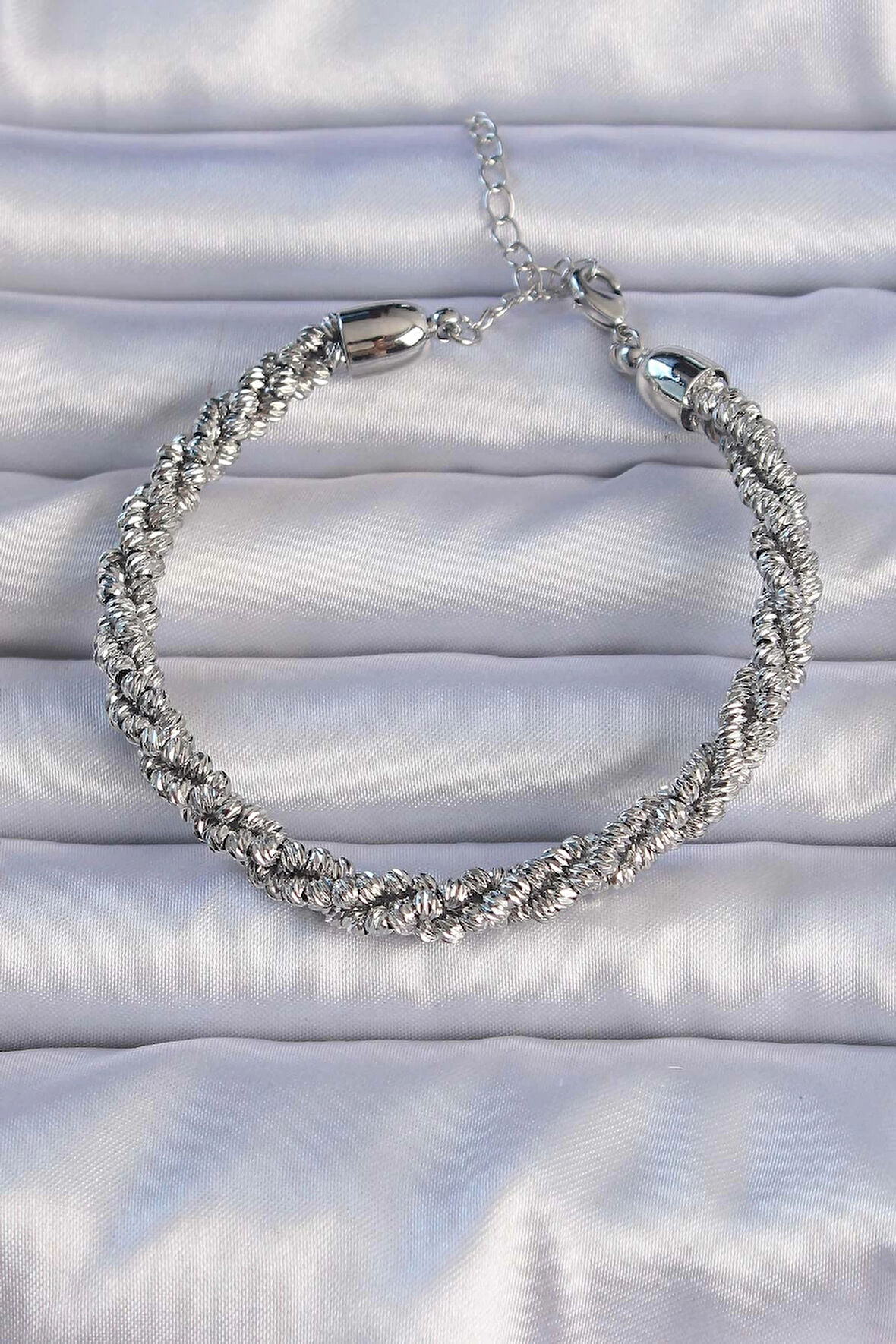 HEYF Pirinç Gümüş Renk Sarmal Model Bileklik