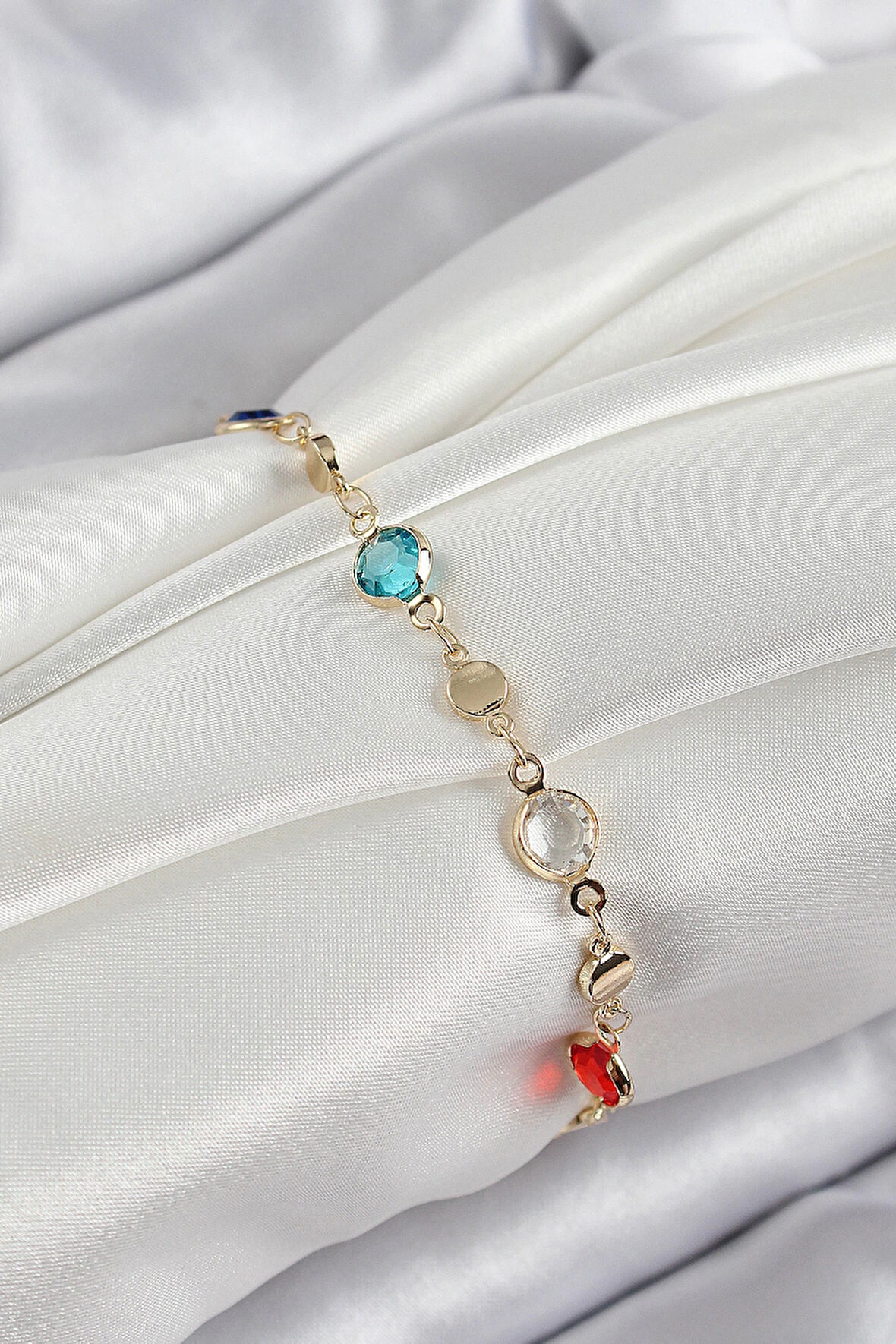 HEYF Pirinç Karışık Renk Zirkon Taşlı Gold Renk Kadın Bileklik