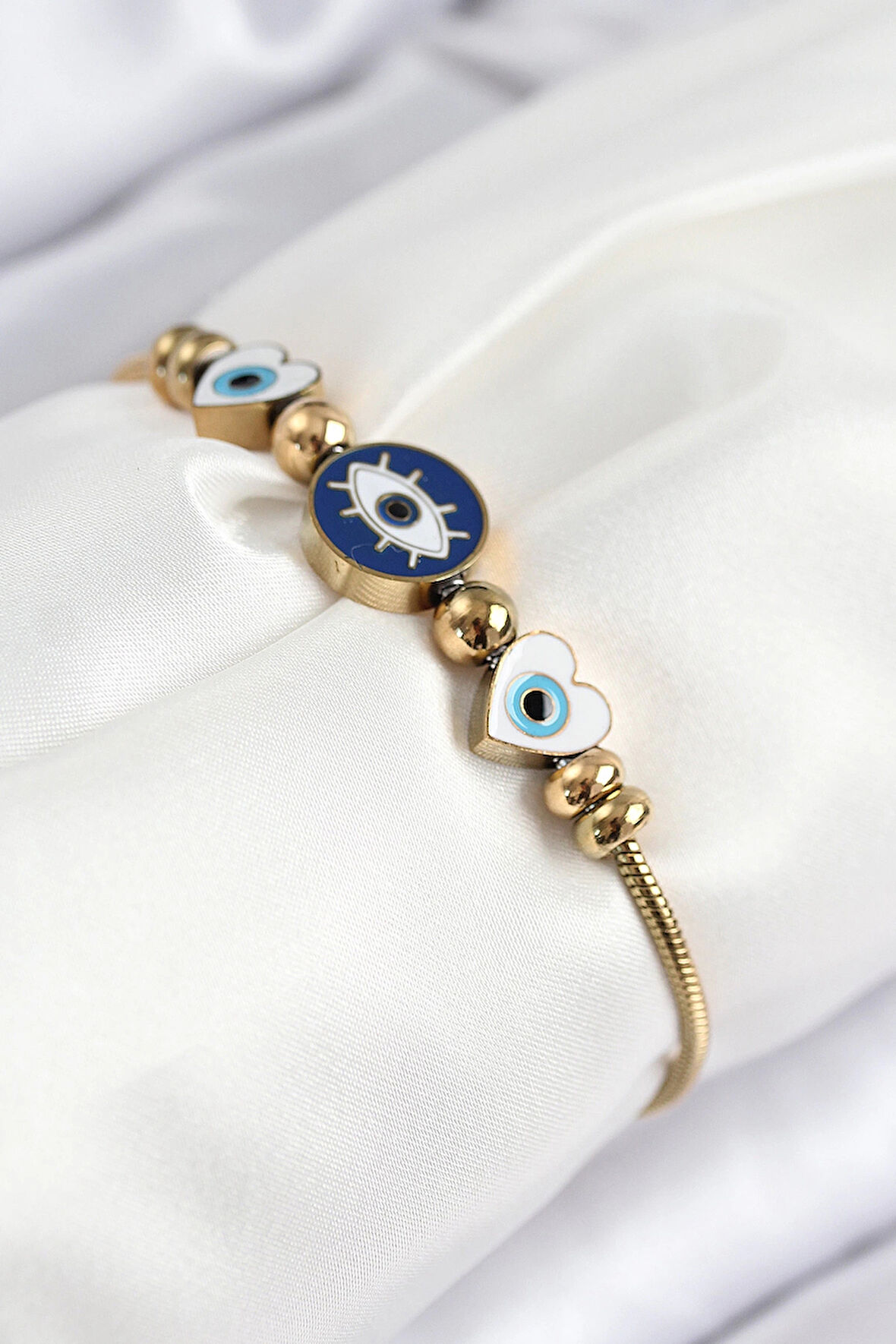 HEYF 316L Çelik Göz Charm Model Gold Renk Kadın Bileklik