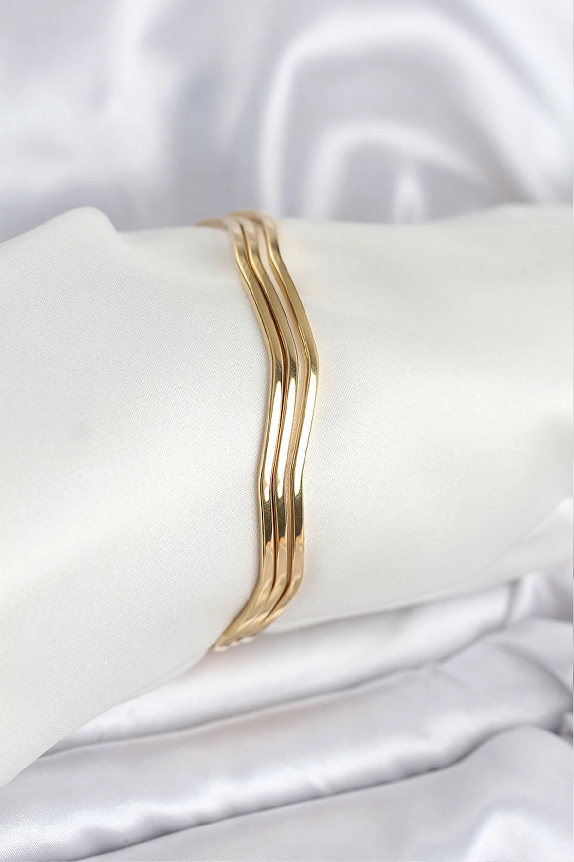 HEYF 316L Çelik Gold Renk 65 mm Ajda Zikzak Model 3lü Kadın Bileklik