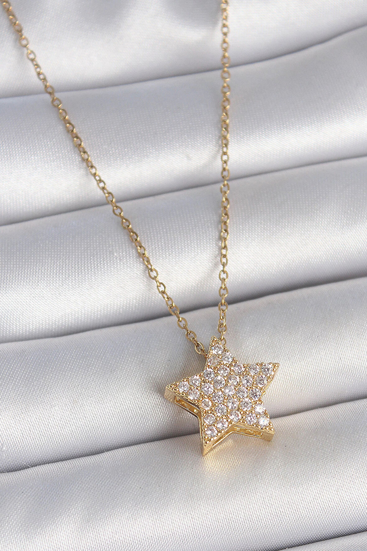 HEYF 316L Çelik Gold Renk Zincir Zirkon Taşlı Yıldız Model Kadın Kolye