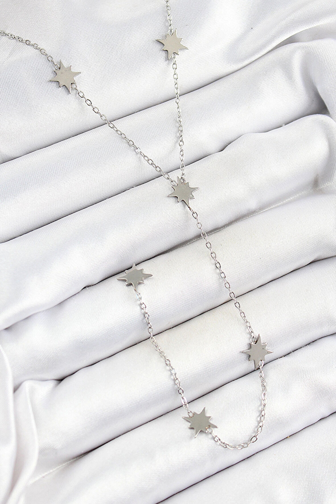 HEYF 316L Çelik Kutup Yıldızı Figürlü Y Model Gümüş Renk Kadın Kolye