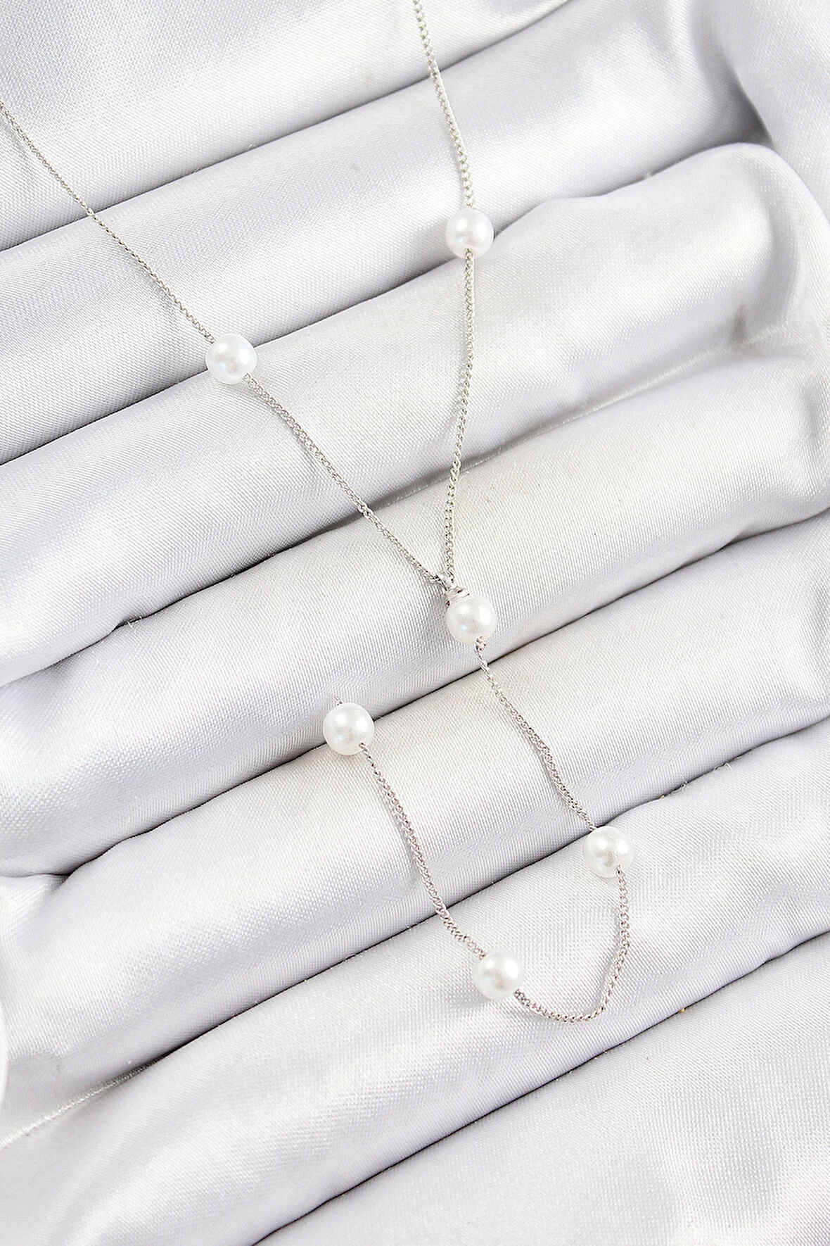 HEYF Pirinç İnci Figürlü Y Model Gümüş Renk Kadın Kolye