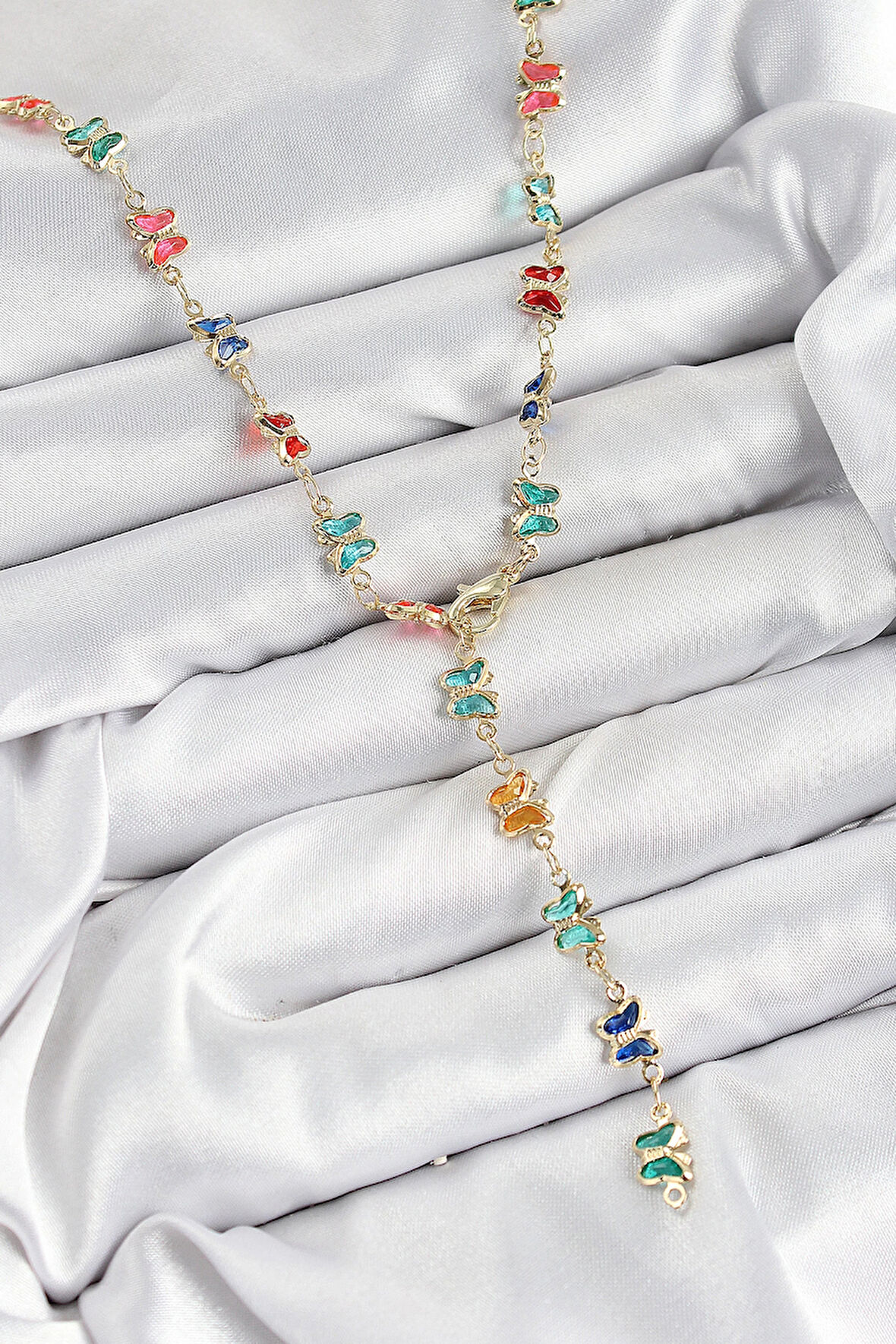 HEYF Pirinç Renkli Zirkon Taşlı Kelebek Model Gold Renk Kadın Y Kolye