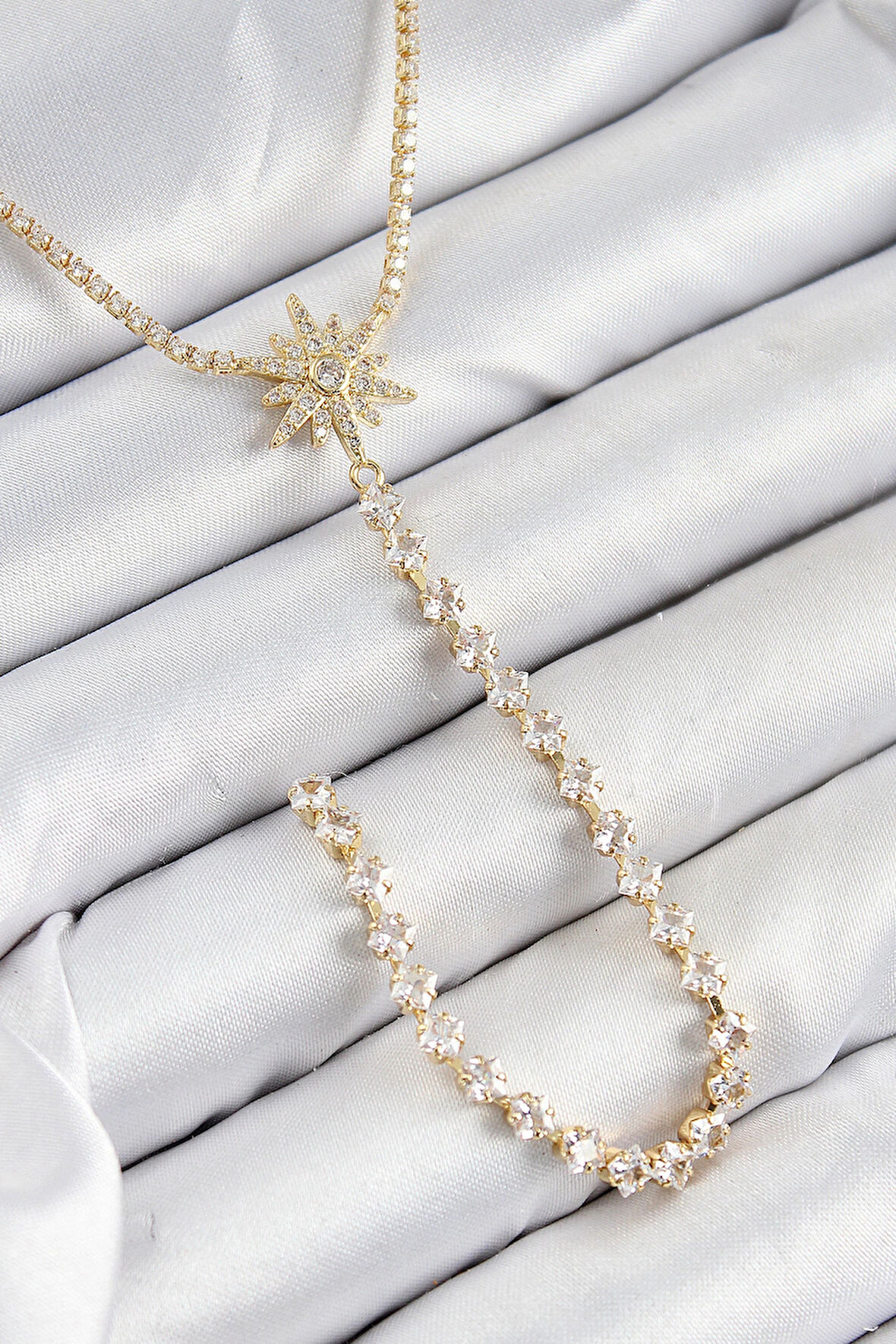 HEYF Pirinç Zirkon Taşlı Kutup Yıldızı Model Gümüş Renk Y Kolye