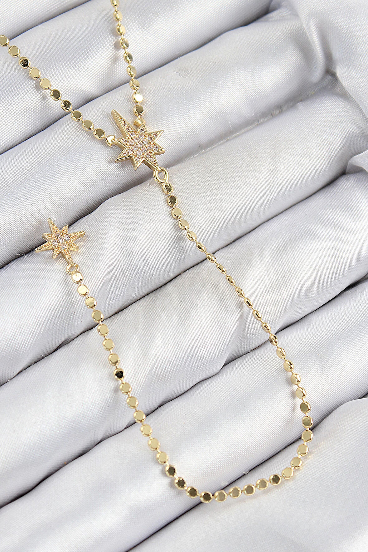 HEYF Pirinç Zirkon Taşlı Ezme Zincirli Kutup Yıldızı Model Gold Renk Y Kolye