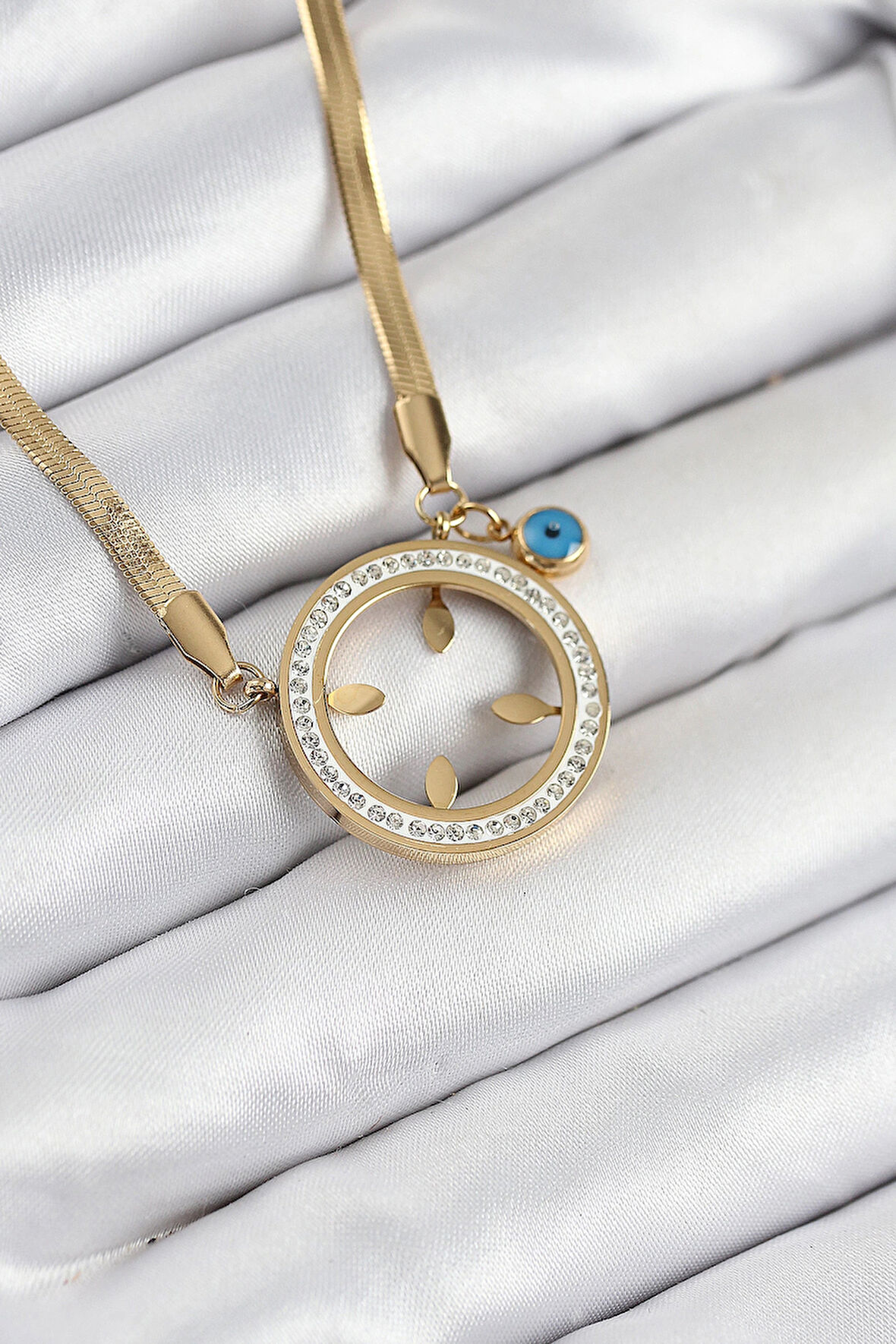 HEYF 316L Çelik Zirkon Taşlı Çeyrek Takılabilir Gold Renk Kadın Kolye