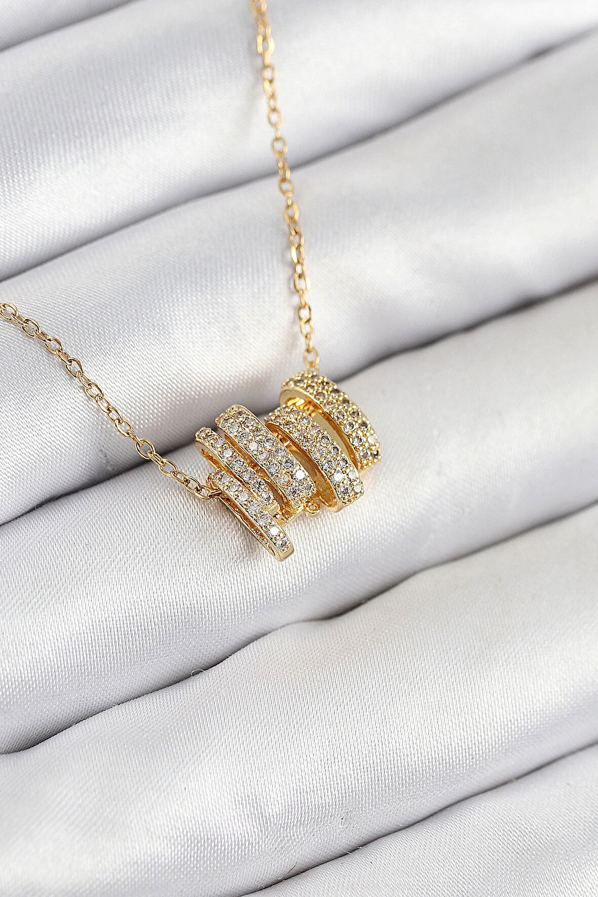 HEYF 316L Çelik Zirkon Taşlı Sarmal Model Gold Renk Kadın Kolye