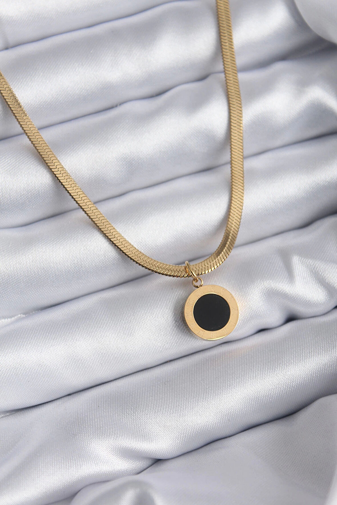 HEYF 316L Çelik Gold Renk İtalyan Zincir Model İşleme Detay Kadın Kolye