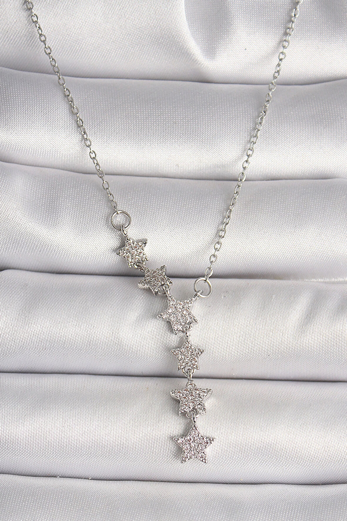 HEYF 316L Çelik Gümüş Renk Zincir Zirkon Taşlı Yıldız Model Kadın Kolye