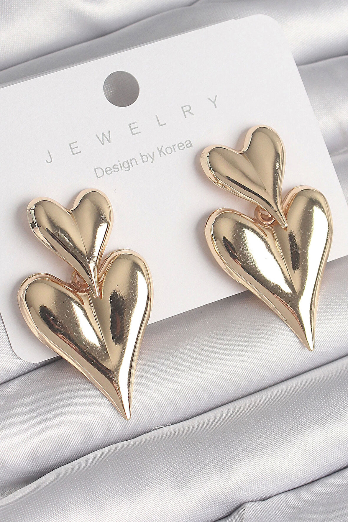 HEYF Pirinç Gold Renk Sallantı Kalp Model Kadın Küpe