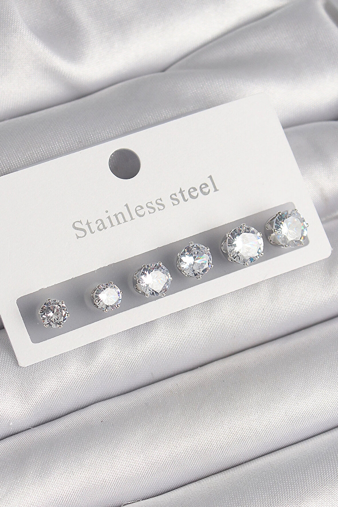 HEYF 316L Çelik Gümüş Renk Zirkon Taşlı Kadın Küpe Seti