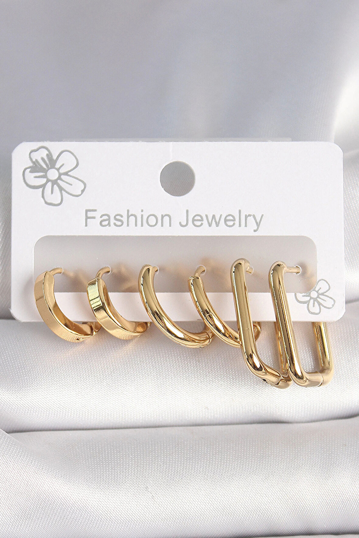 HEYF 316L Çelik Gold Renk Kare Halka Model Kadın Küpe Seti