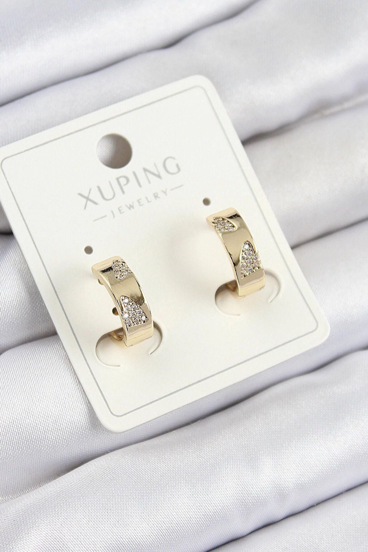 HEYF Xuping Zirkon Taşlı Desenli Halka Model Gold Renk Kadın Küpe