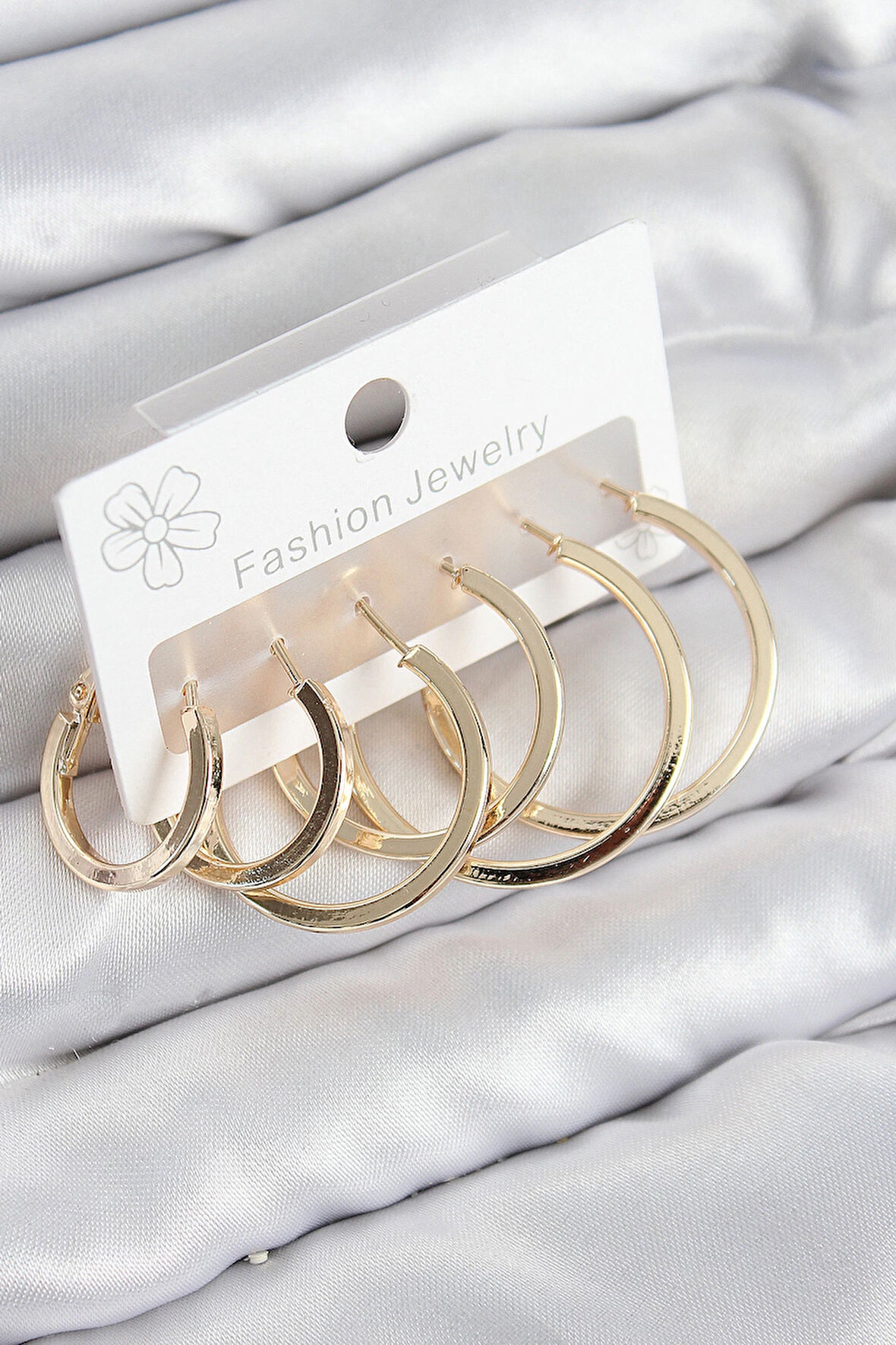 HEYF Pirinç Halka Model Gold Renk Kadın Set Küpe