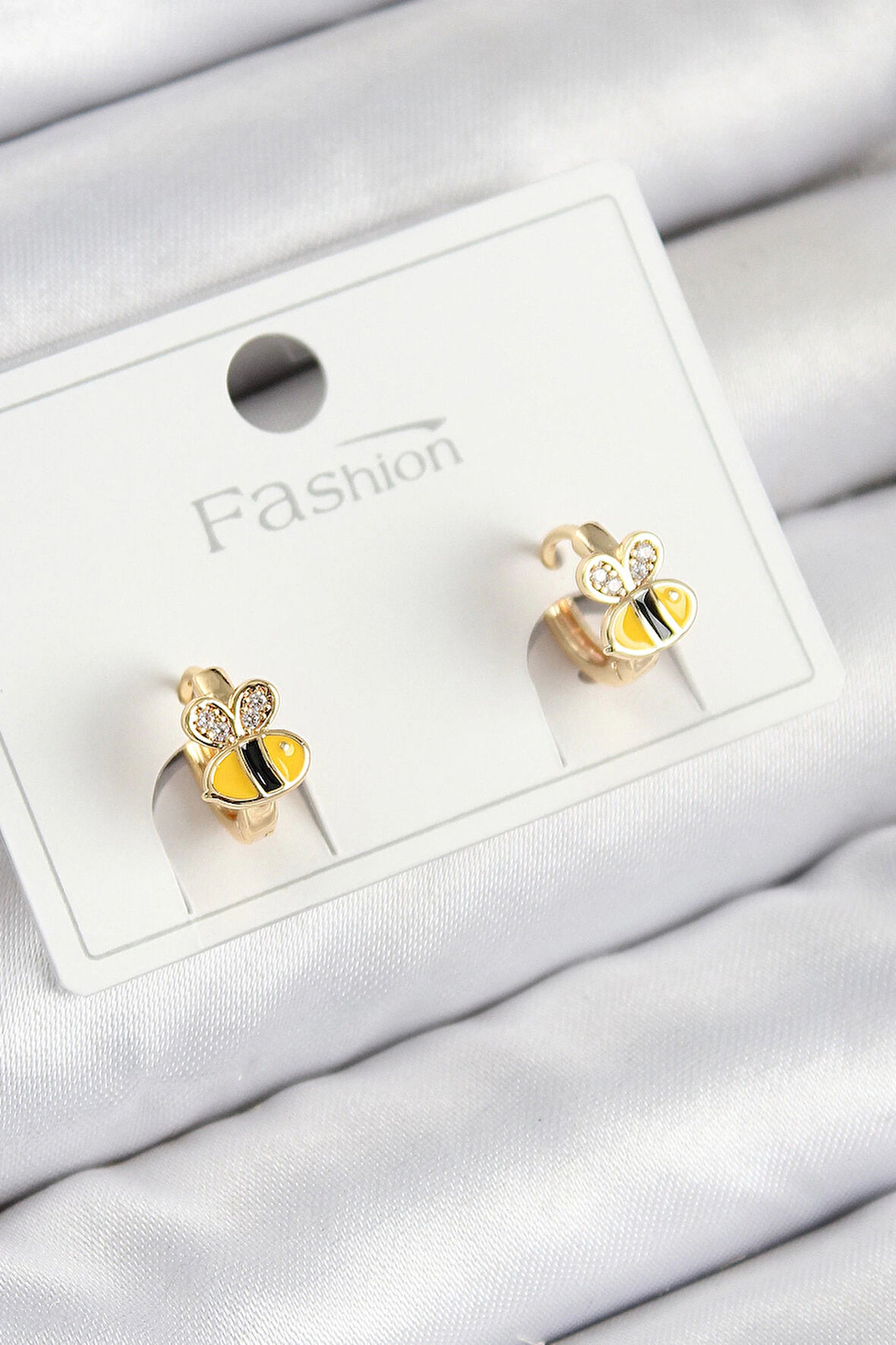 HEYF Pirinç Zirkon Taşlı Arı Model Gold Renk Çocuk Küpe