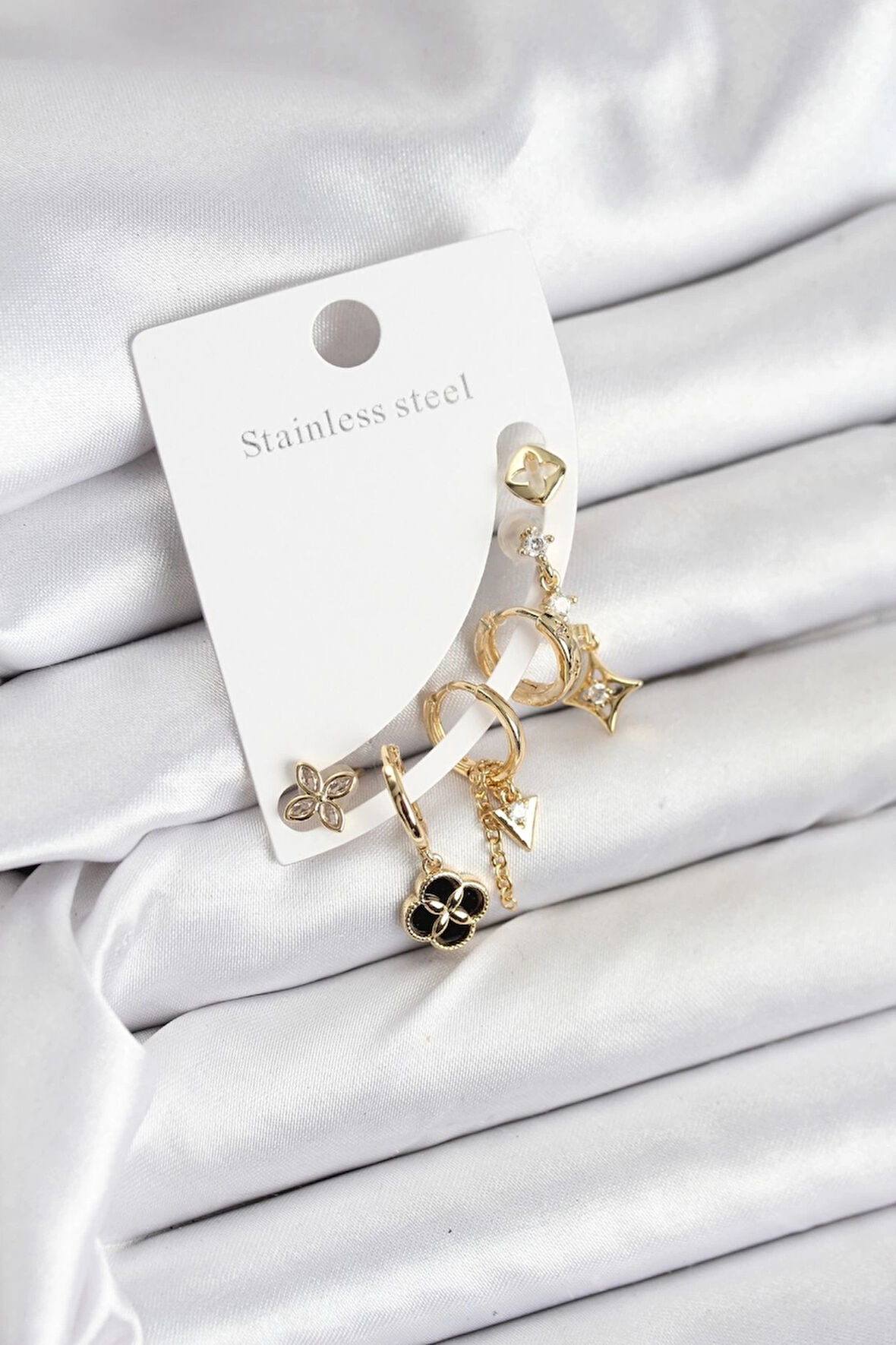 HEYF Pirinç Gold Renk Kadın Set Küpe