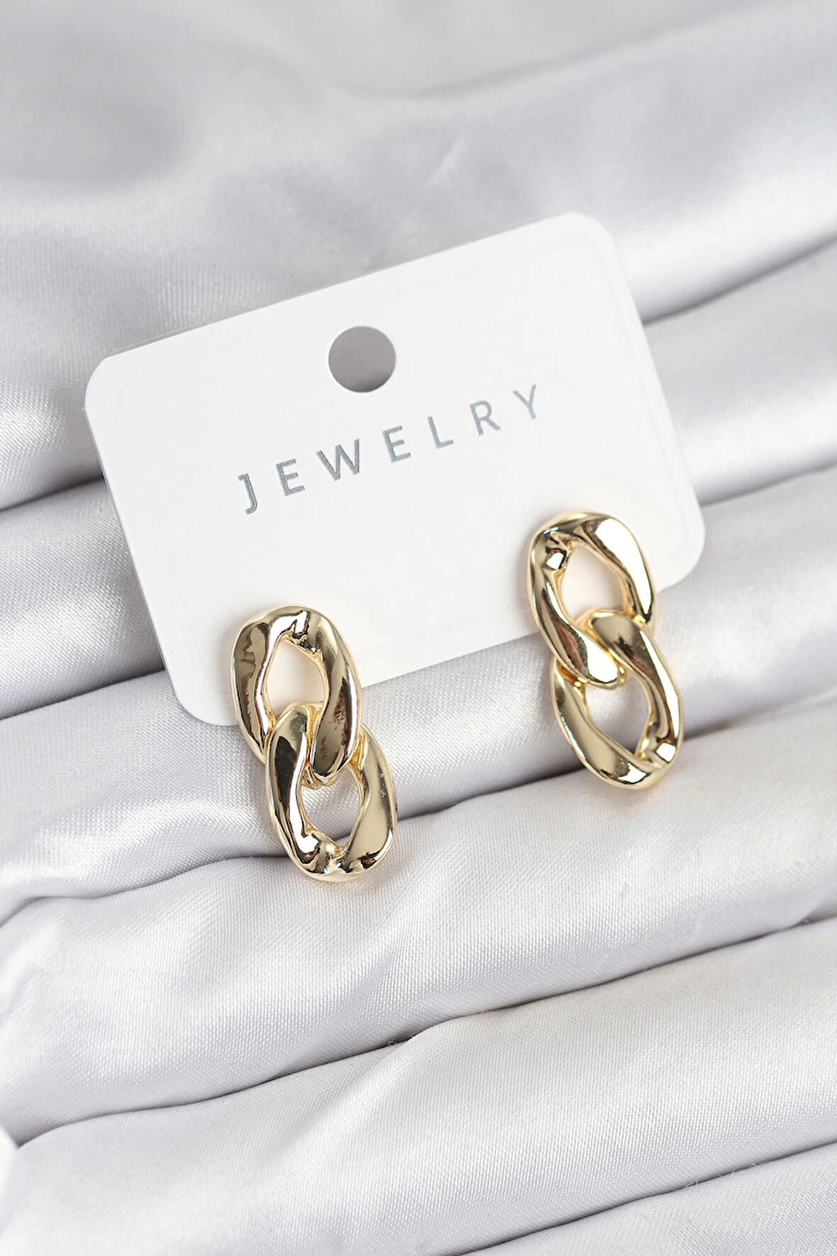 HEYF Pirinç Gold Renk Zincir Model Kadın Küpe